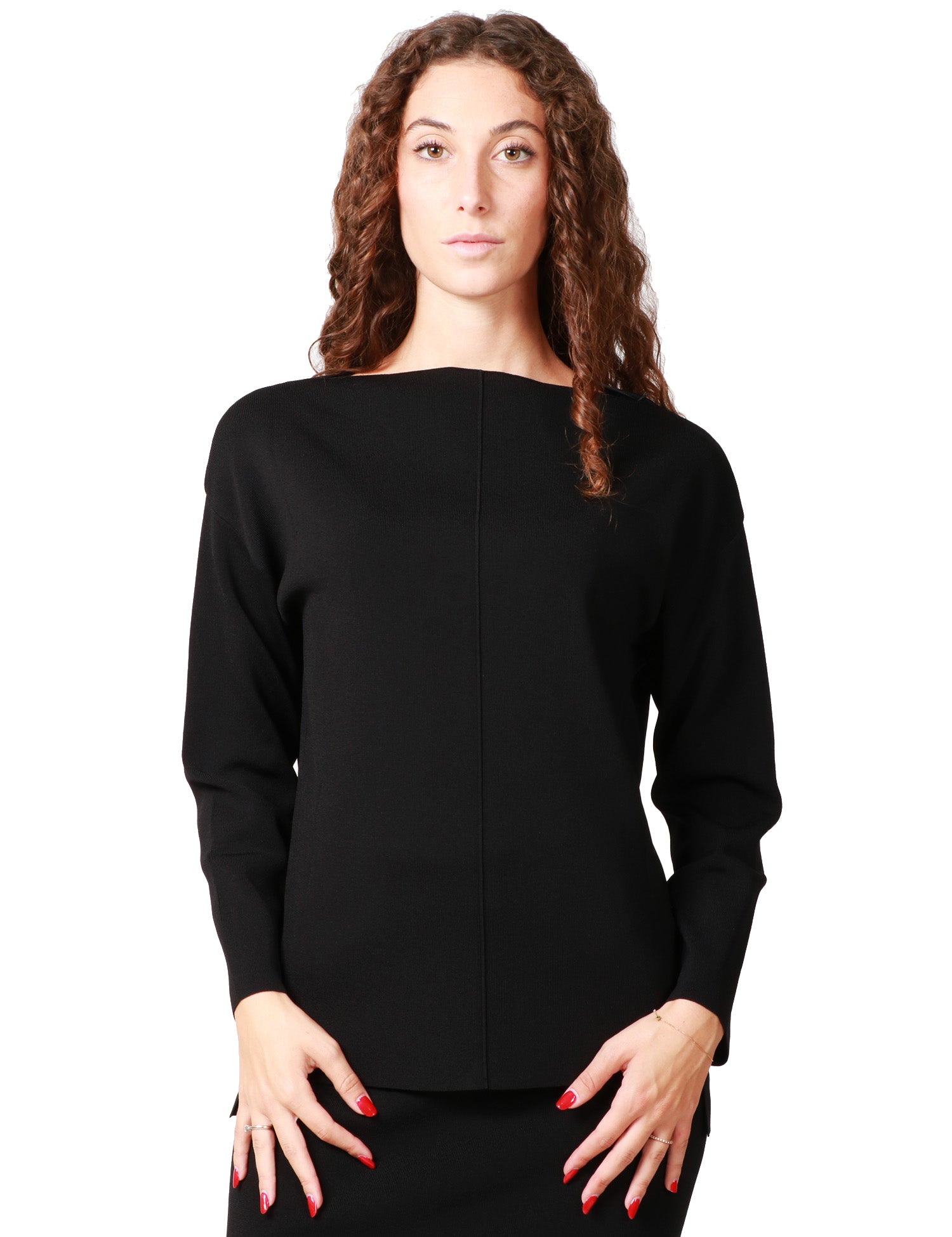 MAGLIA DONNA ALPHA STUDIO NERA IN LANA A MANICA LUNGA CON SCOLLO A BARCA
