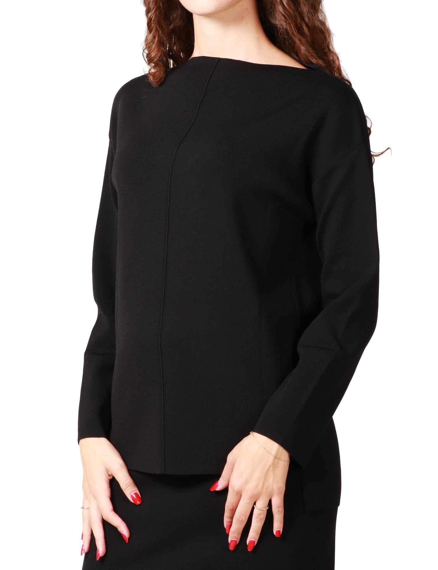 MAGLIA DONNA ALPHA STUDIO NERA IN LANA A MANICA LUNGA CON SCOLLO A BARCA