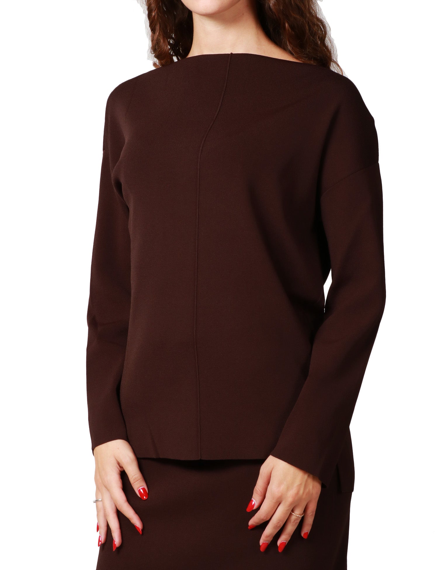 MAGLIA DONNA ALPHA STUDIO MORO IN LANA A MANICA LUNGA CON SCOLLO A BARCA