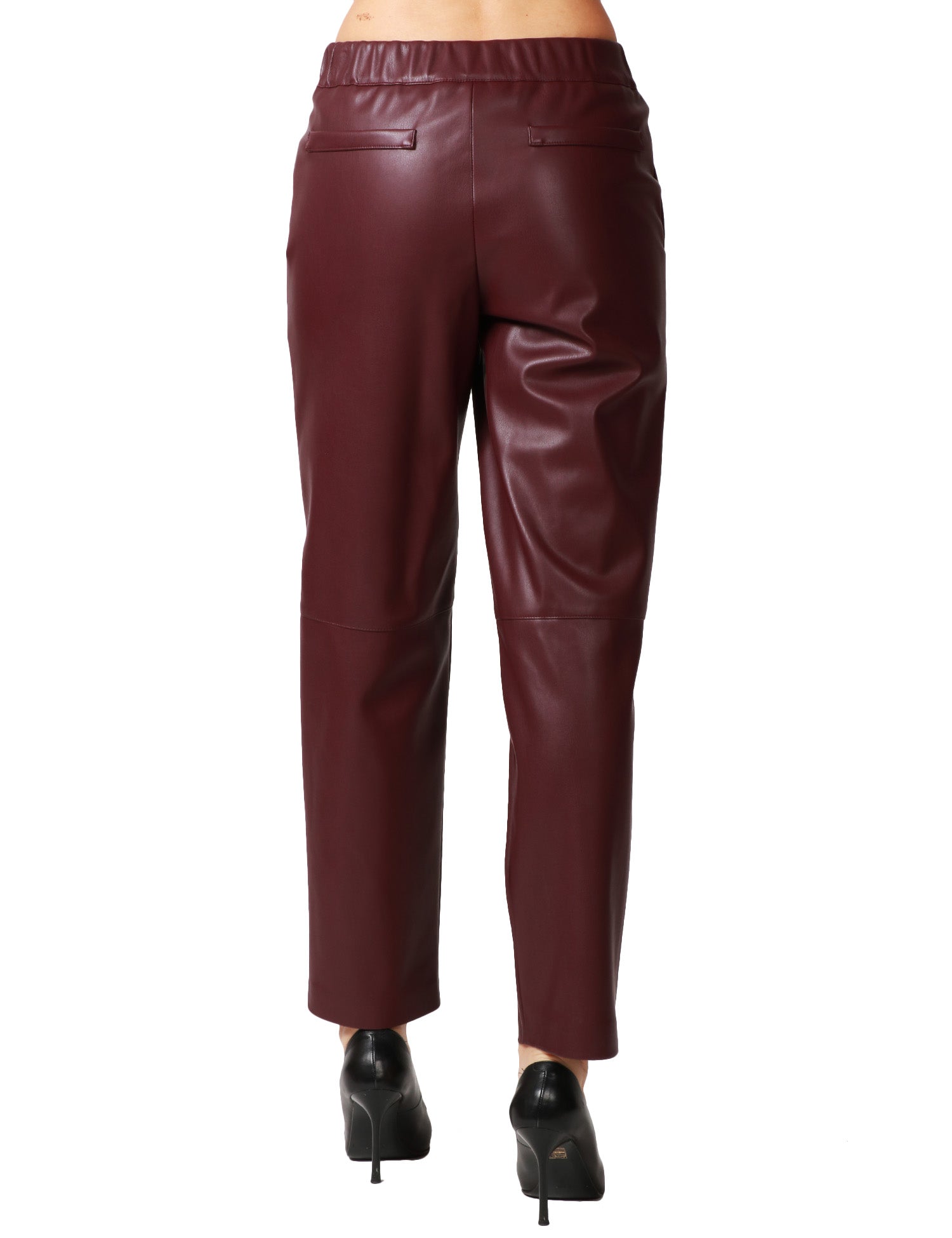 PANTALONE DONNA ALPHA STUDIO CILIEGIA IN ECOPELLE A GAMBA DRITTA CON ELASTICO ARRICCIATO DIETRO