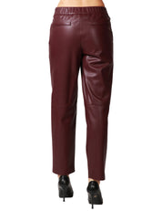 PANTALONE DONNA ALPHA STUDIO CILIEGIA IN ECOPELLE A GAMBA DRITTA CON ELASTICO ARRICCIATO DIETRO
