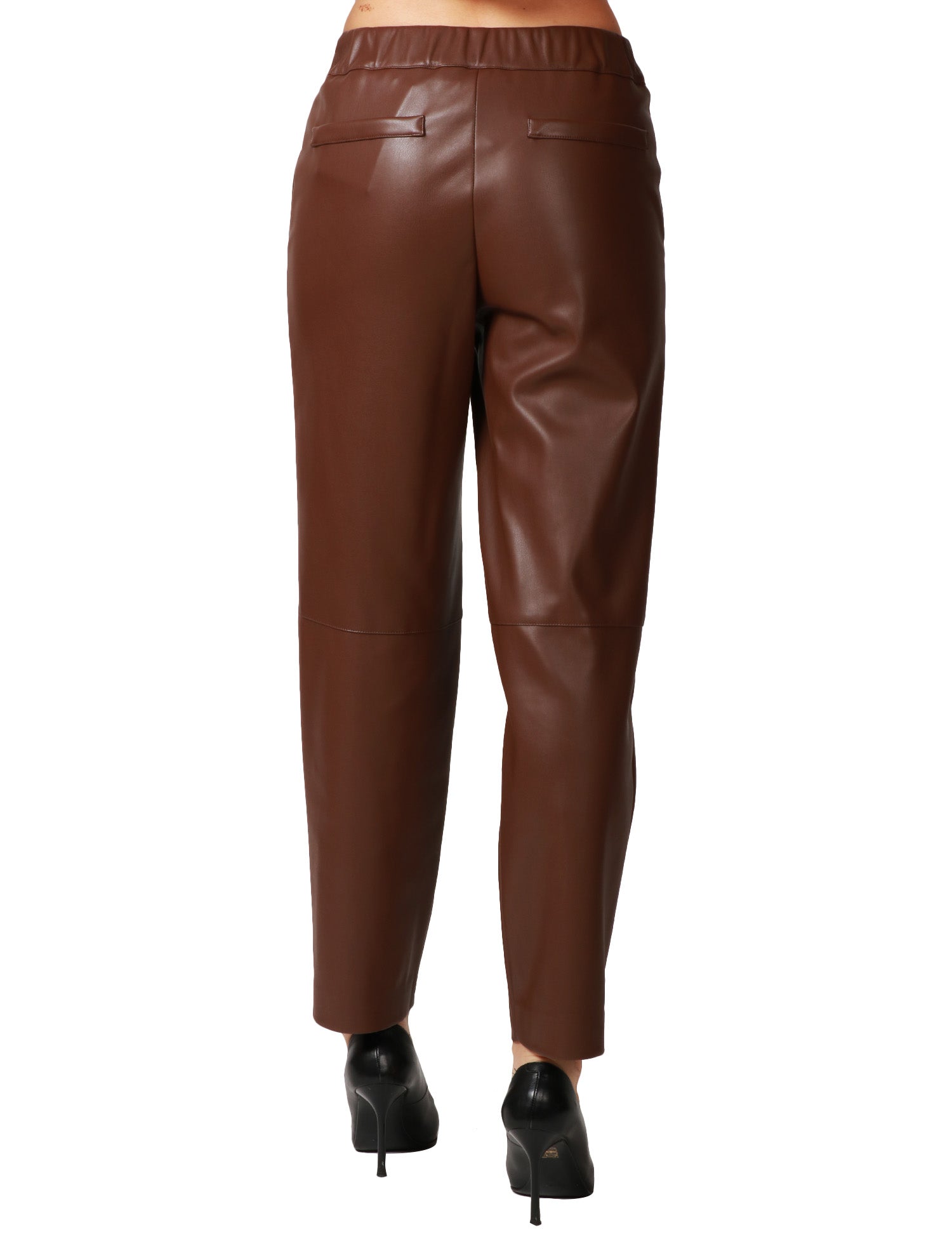 PANTALONE DONNA ALPHA STUDIO MORO IN ECOPELLE A GAMBA DRITTA CON ELASTICO ARRICCIATO DIETRO