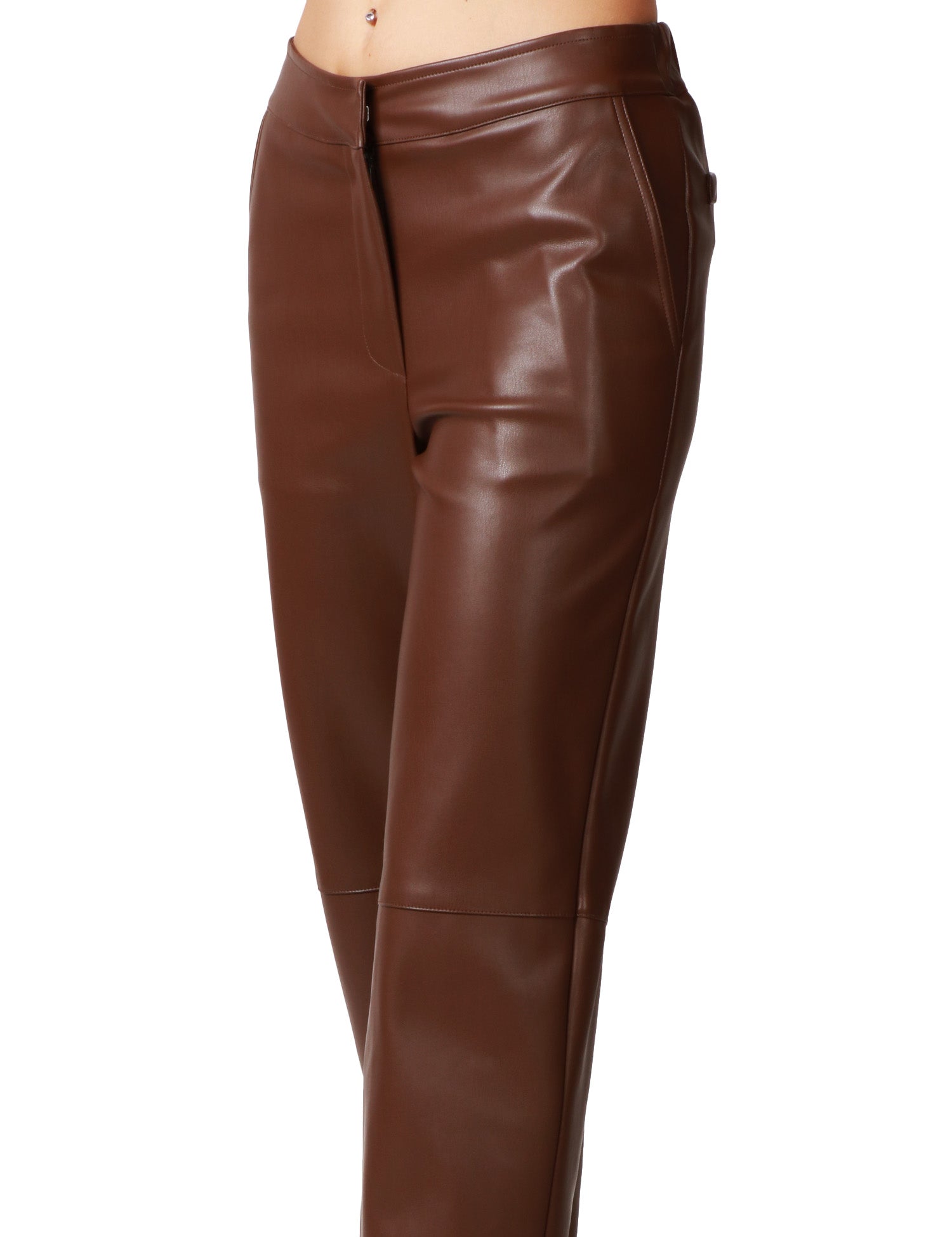 PANTALONE DONNA ALPHA STUDIO MORO IN ECOPELLE A GAMBA DRITTA CON ELASTICO ARRICCIATO DIETRO