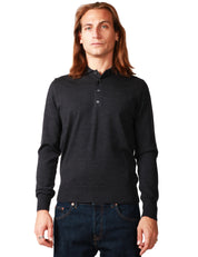 MAGLIA POLO UOMO ALPHA STUDIO ANTRACITE A MANICA LUNGA IN LANA MERINOS