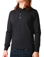 MAGLIA POLO UOMO ALPHA STUDIO ANTRACITE A MANICA LUNGA IN LANA MERINOS
