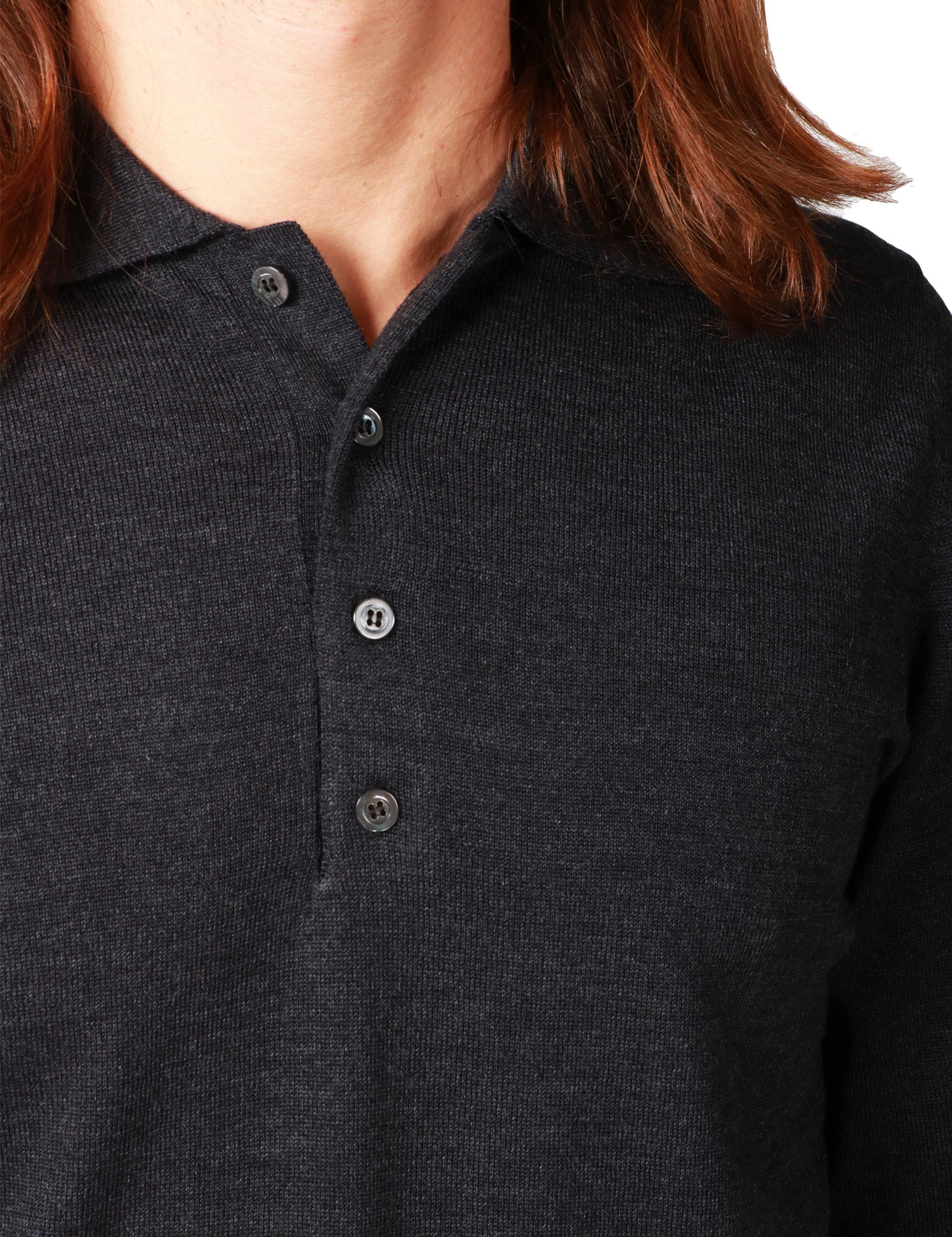 MAGLIA POLO UOMO ALPHA STUDIO ANTRACITE A MANICA LUNGA IN LANA MERINOS