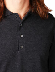 MAGLIA POLO UOMO ALPHA STUDIO ANTRACITE A MANICA LUNGA IN LANA MERINOS