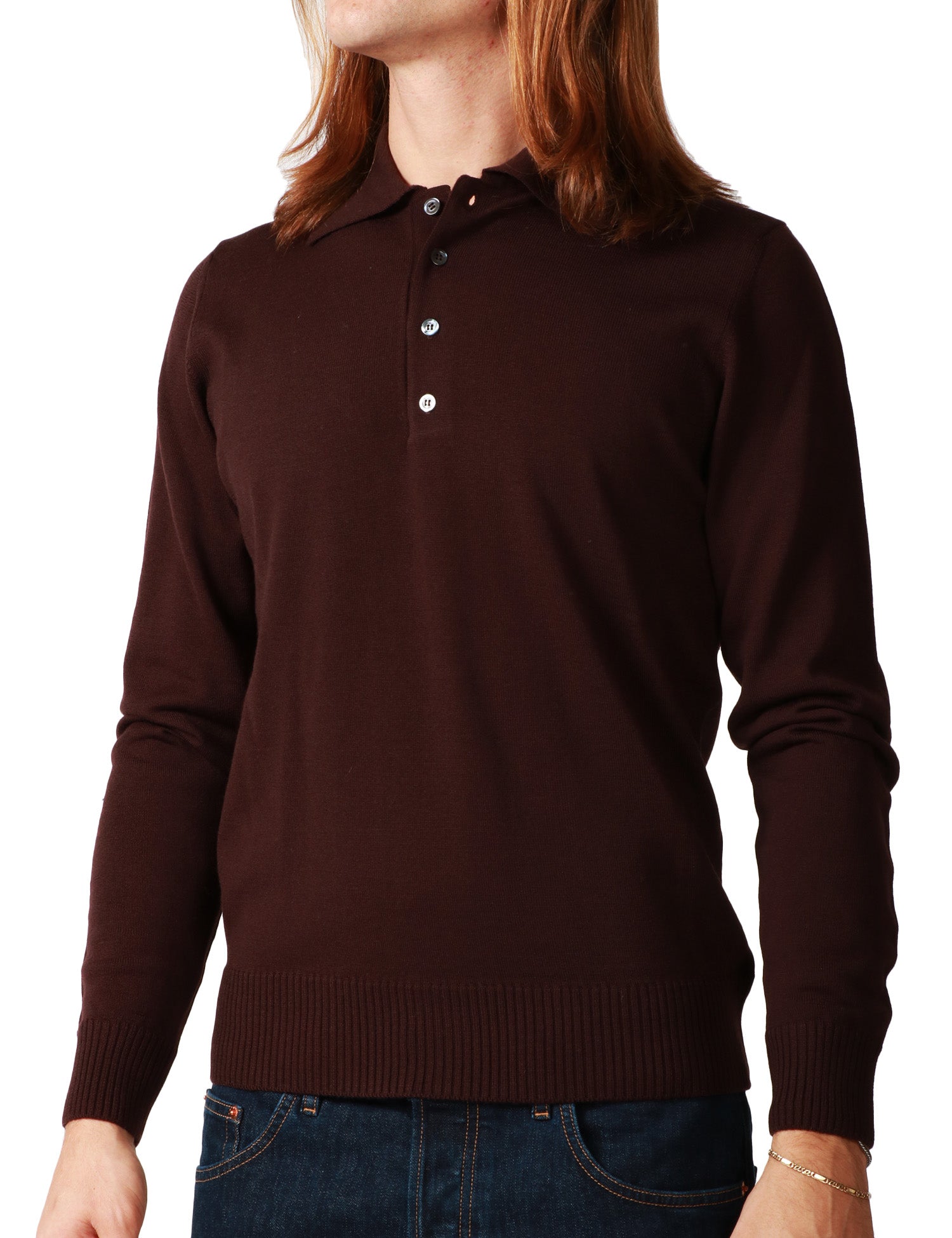MAGLIA POLO UOMO ALPHA STUDIO MORO A MANICA LUNGA 100% LANA MERINOS