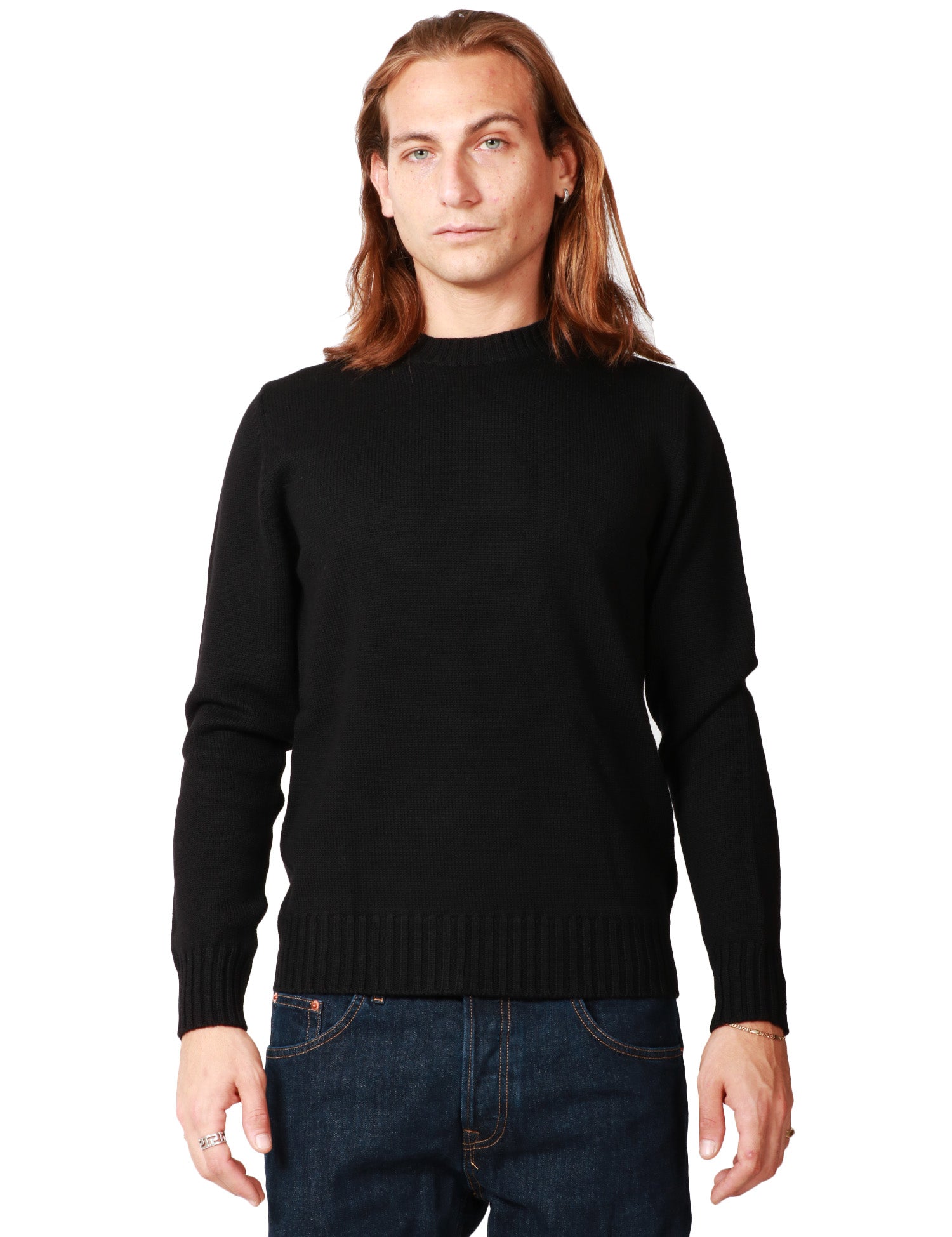 MAGLIONE UOMO ALPHA STUDIO NERO GIROCOLLO IN LANA MERINOS PESANTE