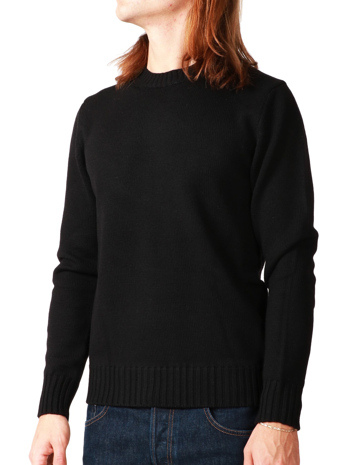 MAGLIONE UOMO ALPHA STUDIO NERO GIROCOLLO IN LANA MERINOS PESANTE