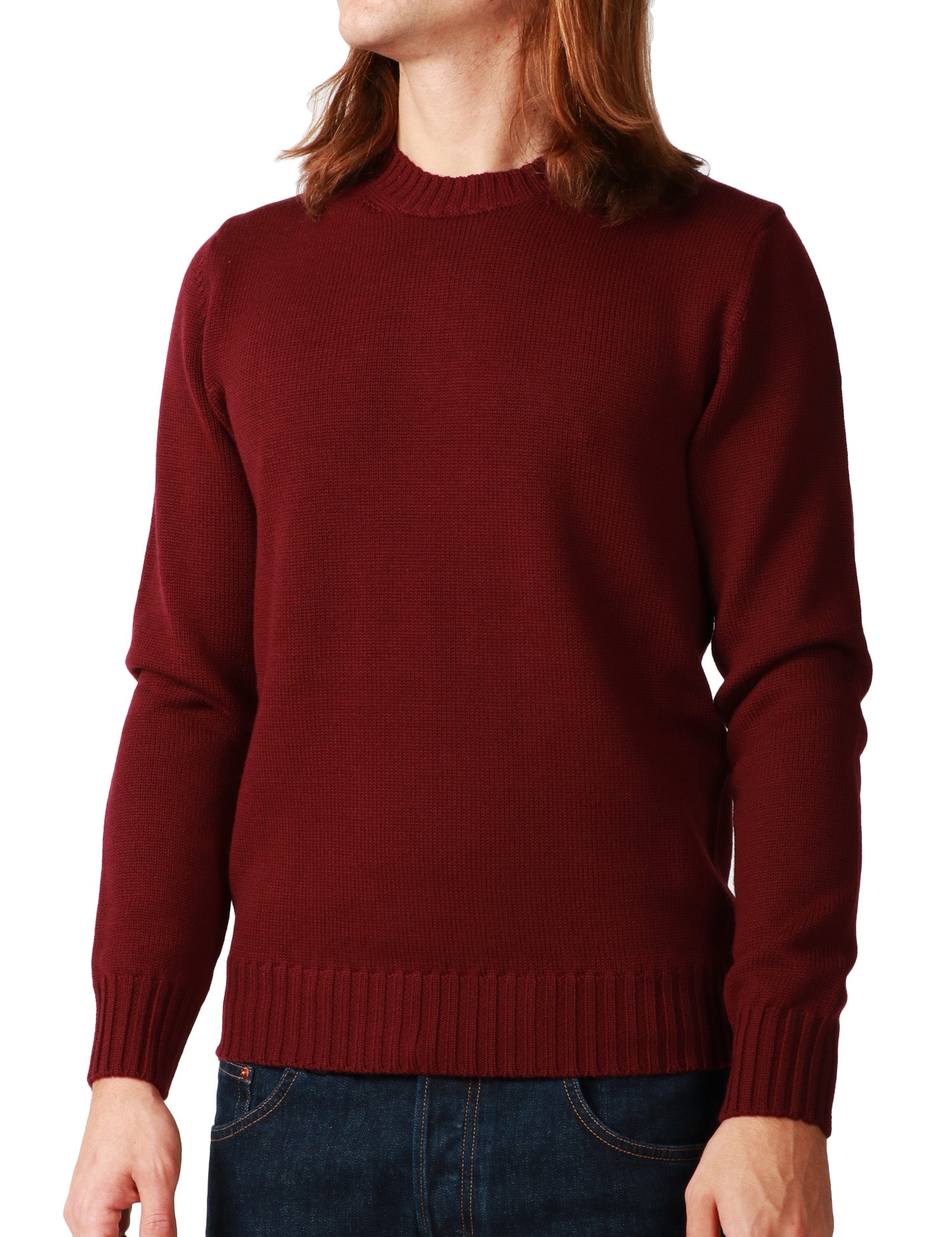 MAGLIONE UOMO ALPHA STUDIO CILIEGIA GIROCOLLO IN LANA MERINOS PESANTE