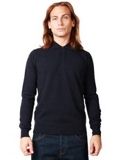 MAGLIA POLO UOMO ALPHA STUDIO BLU NOTTE A MANICA LUNGA 100% LANA VERGINE
