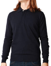 MAGLIA POLO UOMO ALPHA STUDIO BLU NOTTE A MANICA LUNGA 100% LANA VERGINE
