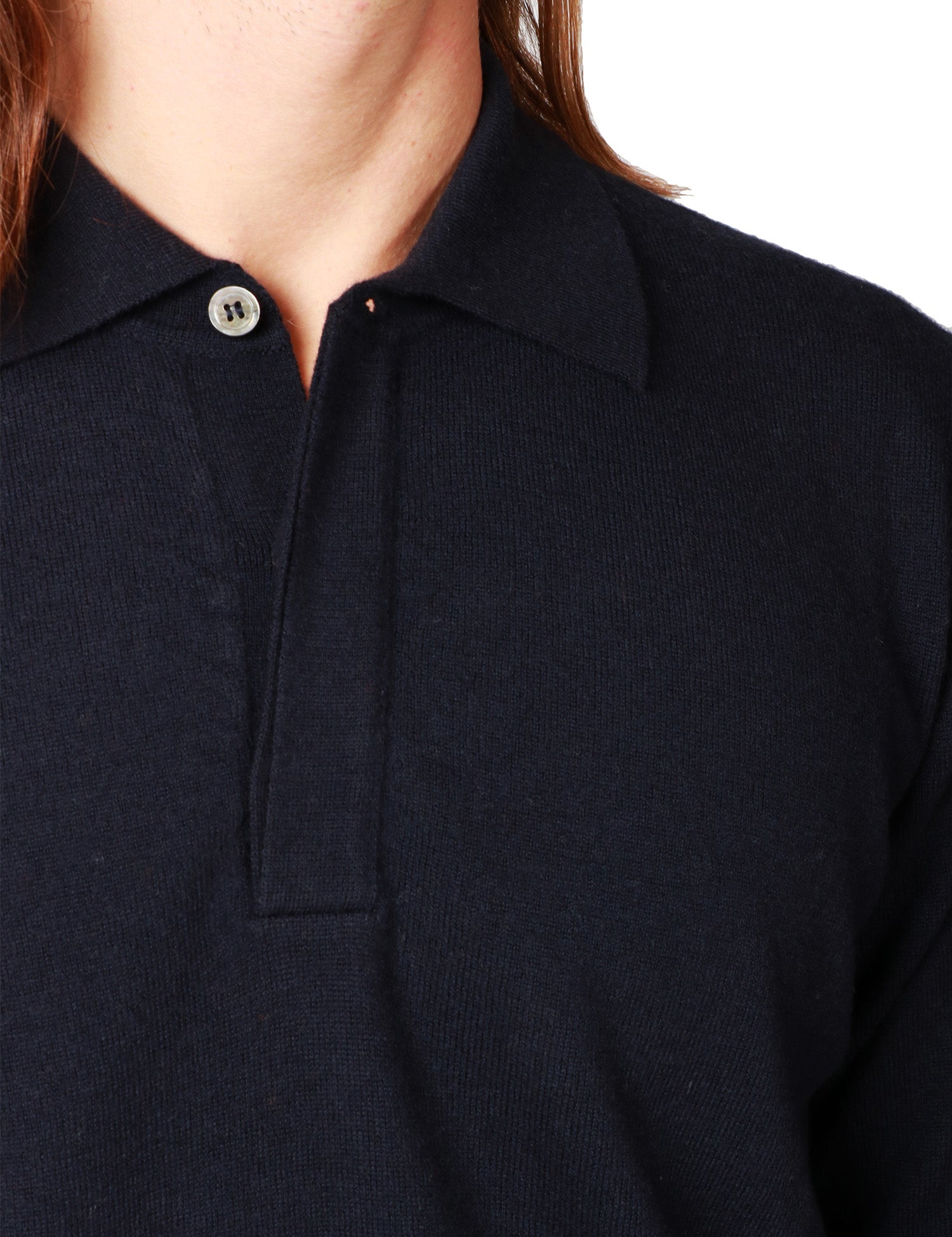MAGLIA POLO UOMO ALPHA STUDIO BLU NOTTE A MANICA LUNGA 100% LANA VERGINE