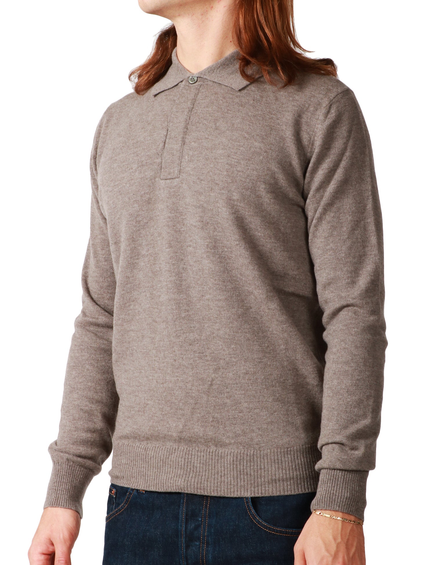 MAGLIA POLO UOMO ALPHA STUDIO TORTORA A MANICA LUNGA 100% LANA VERGINE