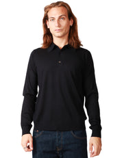 MAGLIA POLO UOMO ALPHA STUDIO BLU NOTTE A MANICA LUNGA IN MISTO CASHMERE E SETA