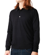 MAGLIA POLO UOMO ALPHA STUDIO BLU NOTTE A MANICA LUNGA IN MISTO CASHMERE E SETA