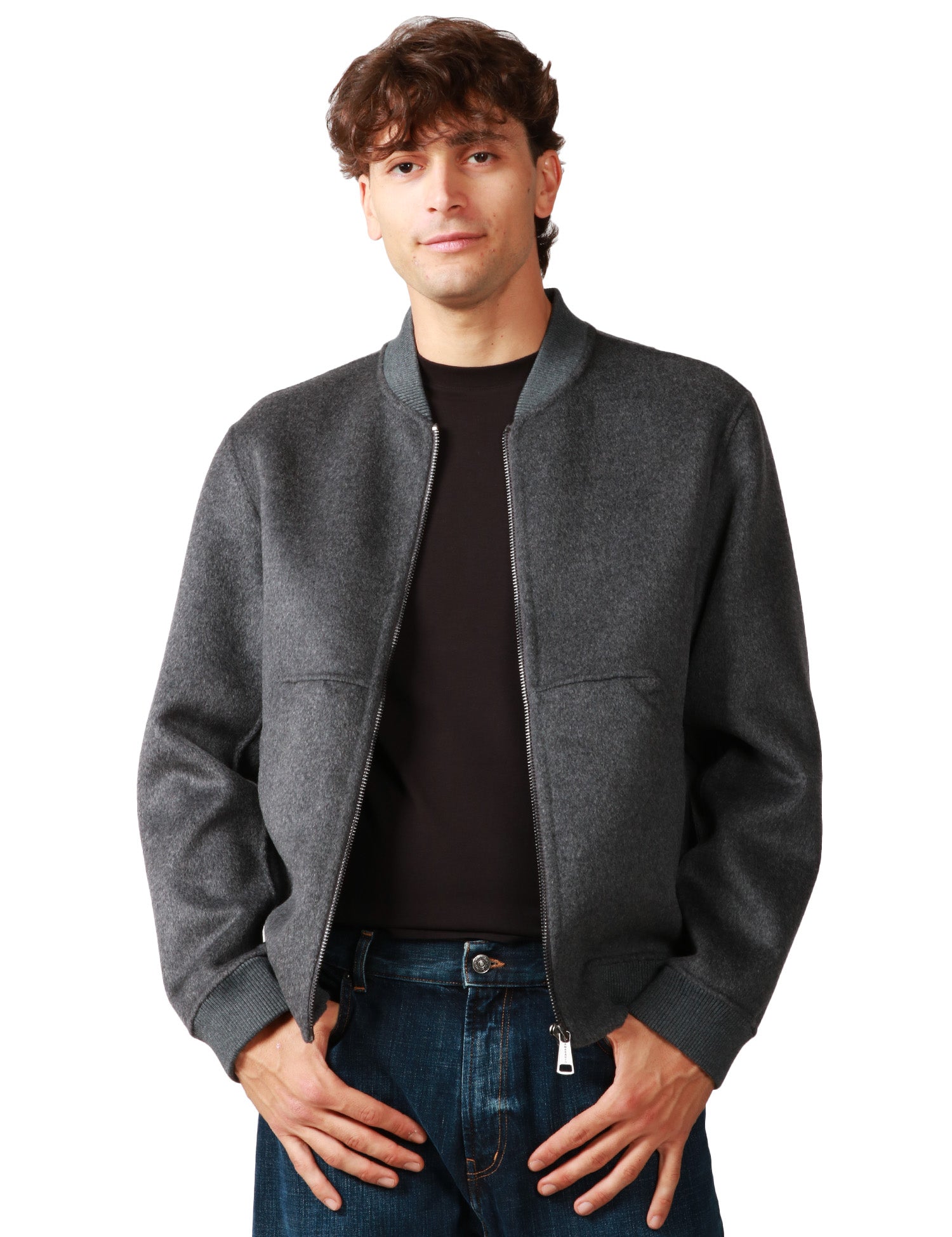 GIACCA BOMBER UOMO AMARANTO ANTRACITE IN LANA CON ZIP METALLICA