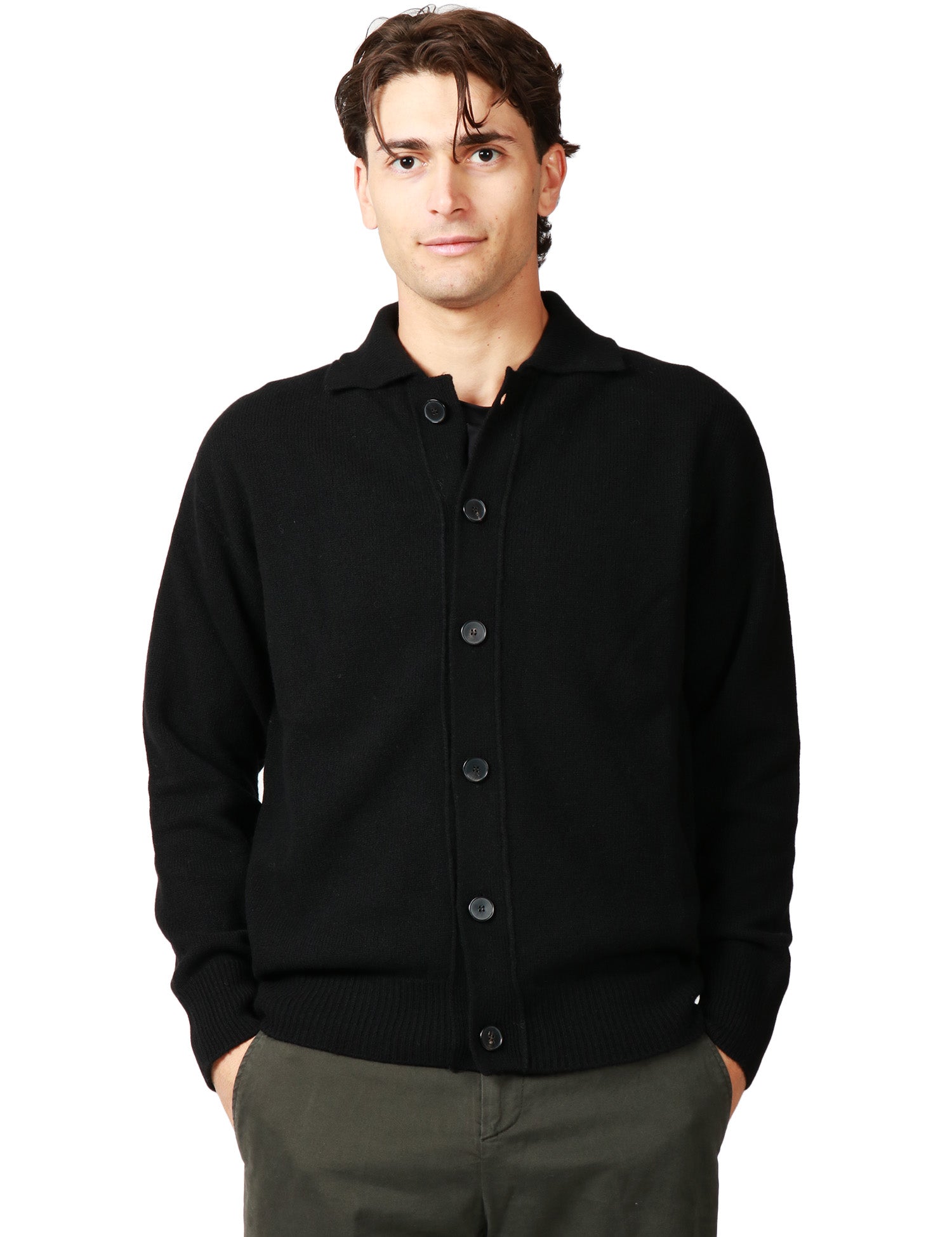 CARDIGAN UOMO AMARANTO NERO CON COLLETTO E ABBOTTONATURA CENTRALE