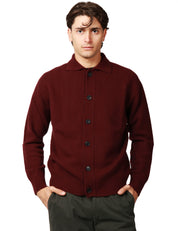 CARDIGAN UOMO AMARANTO MELANZANA CON COLLETTO E ABBOTTONATURA CENTRALE