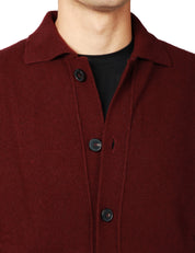 CARDIGAN UOMO AMARANTO MELANZANA CON COLLETTO E ABBOTTONATURA CENTRALE