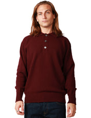 MAGLIA POLO UOMO AMARANTO MELANZANA IN LANA CON TRE BOTTONI E ROTTURE SUI FONDI
