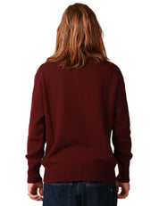 MAGLIA POLO UOMO AMARANTO MELANZANA IN LANA CON TRE BOTTONI E ROTTURE SUI FONDI