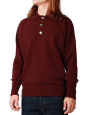 MAGLIA POLO UOMO AMARANTO MELANZANA IN LANA CON TRE BOTTONI E ROTTURE SUI FONDI