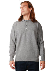 MAGLIA POLO UOMO AMARANTO ALLUMINIO IN LANA CON TRE BOTTONI E MICROTTURE SUI FONDI
