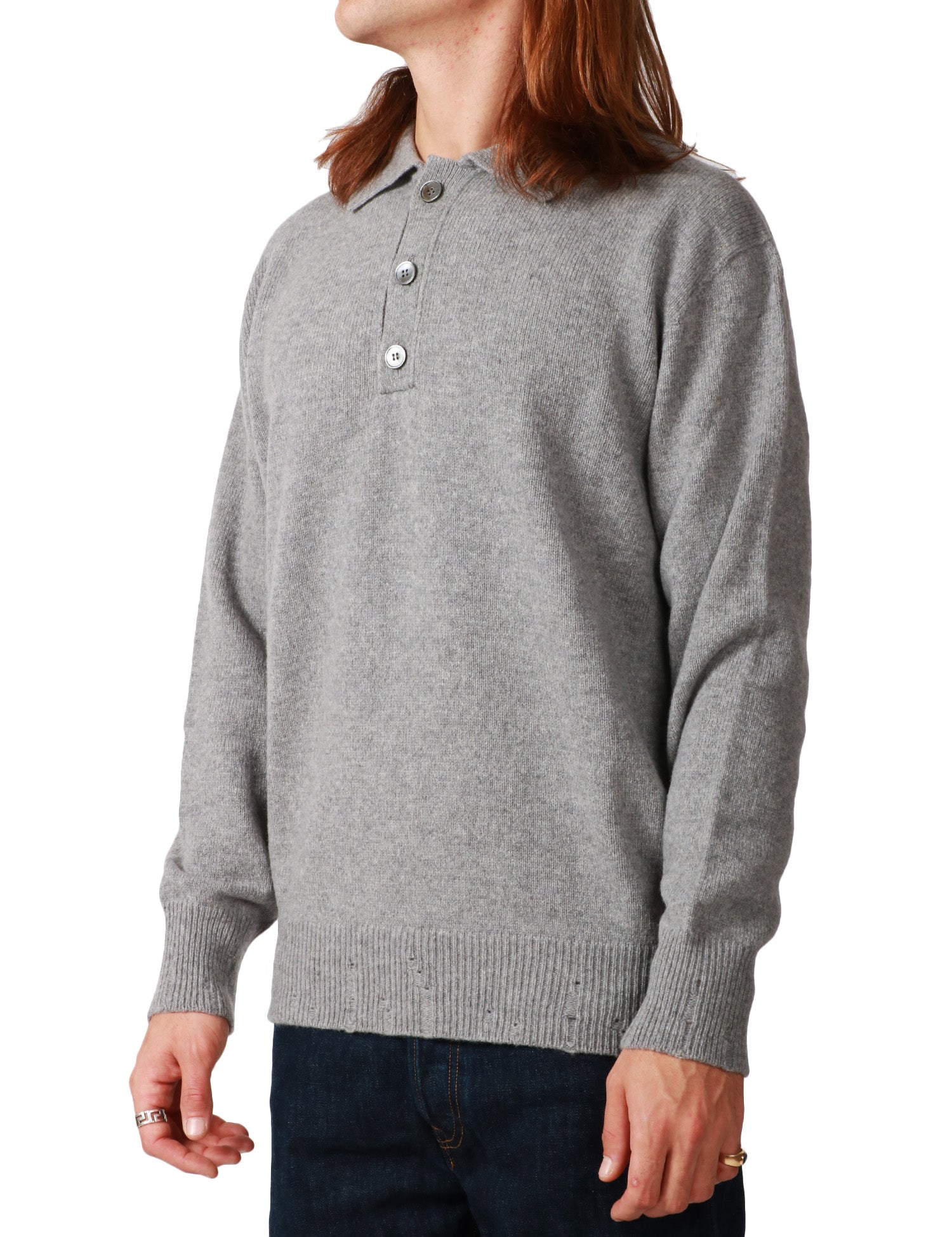 MAGLIA POLO UOMO AMARANTO ALLUMINIO IN LANA CON TRE BOTTONI E MICROTTURE SUI FONDI