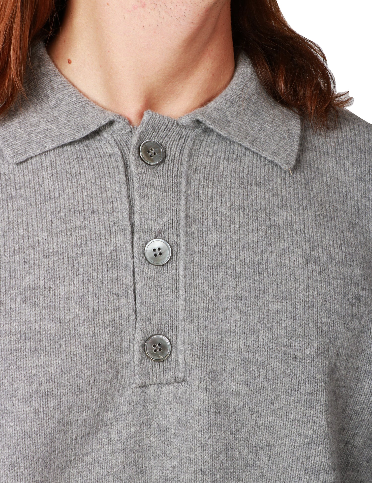 MAGLIA POLO UOMO AMARANTO ALLUMINIO IN LANA CON TRE BOTTONI E MICROTTURE SUI FONDI