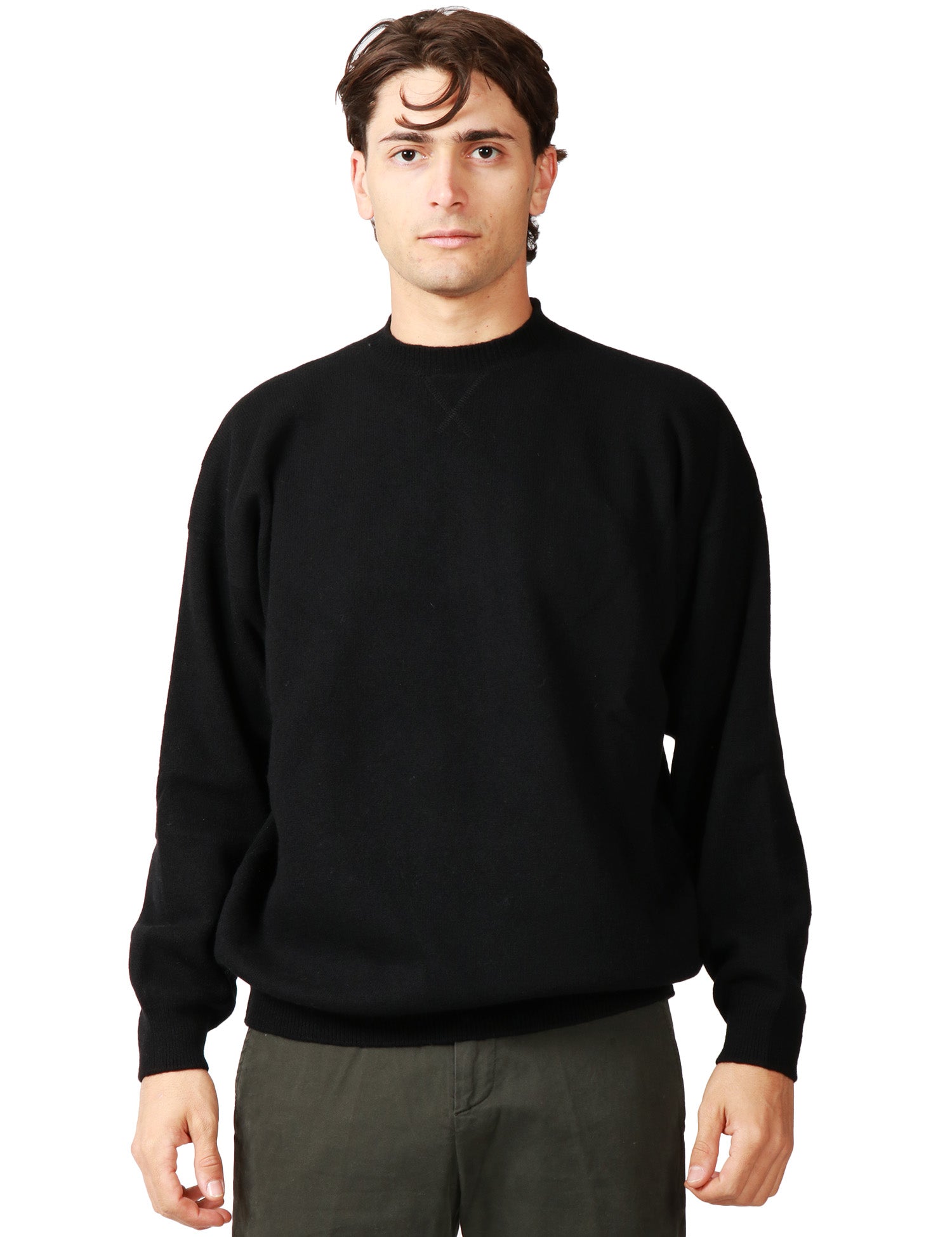 MAGLIONE UOMO AMARANTO NERO GIROCOLLO TAGLIO FELPA IN LANA