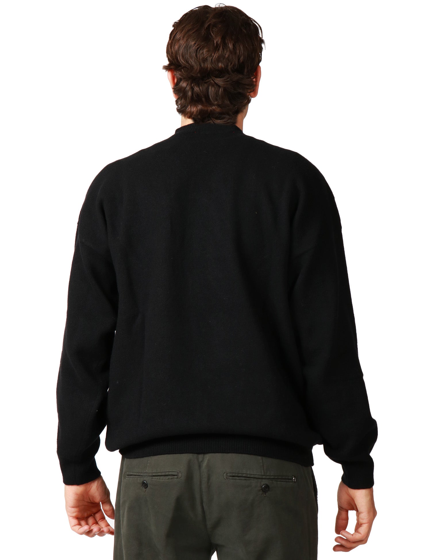 MAGLIONE UOMO AMARANTO NERO GIROCOLLO TAGLIO FELPA IN LANA