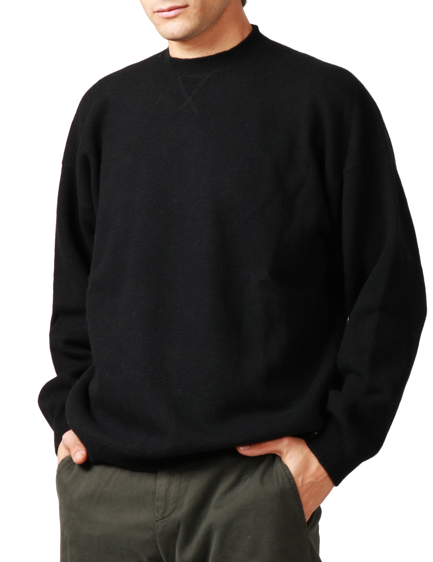 MAGLIONE UOMO AMARANTO NERO GIROCOLLO TAGLIO FELPA IN LANA