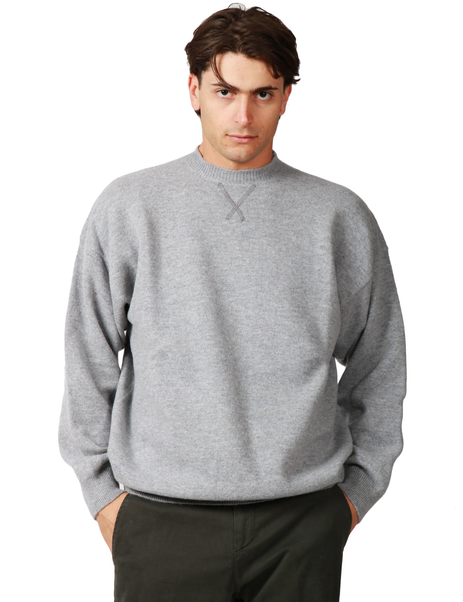 MAGLIA UOMO AMARANTO ALLUMINIO GIROCOLLO TAGLIO FELPA IN LANA