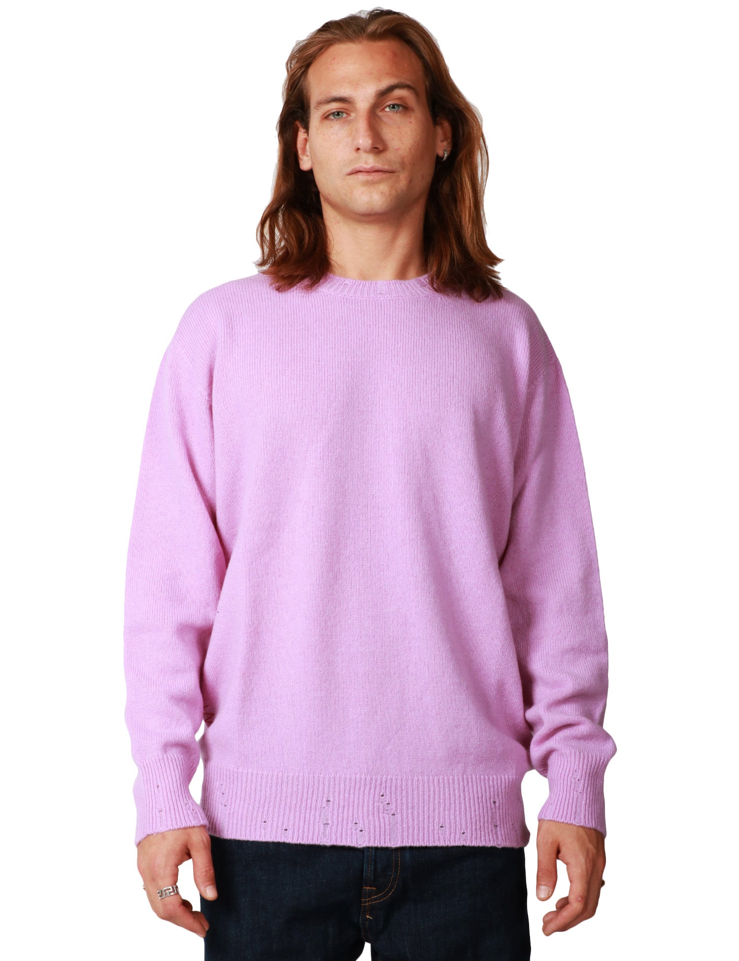 MAGLIA UOMO AMARANTO GLICINE GIROCOLLO IN MISTO LANA E CASHMERE CON MICRO ROTTURE