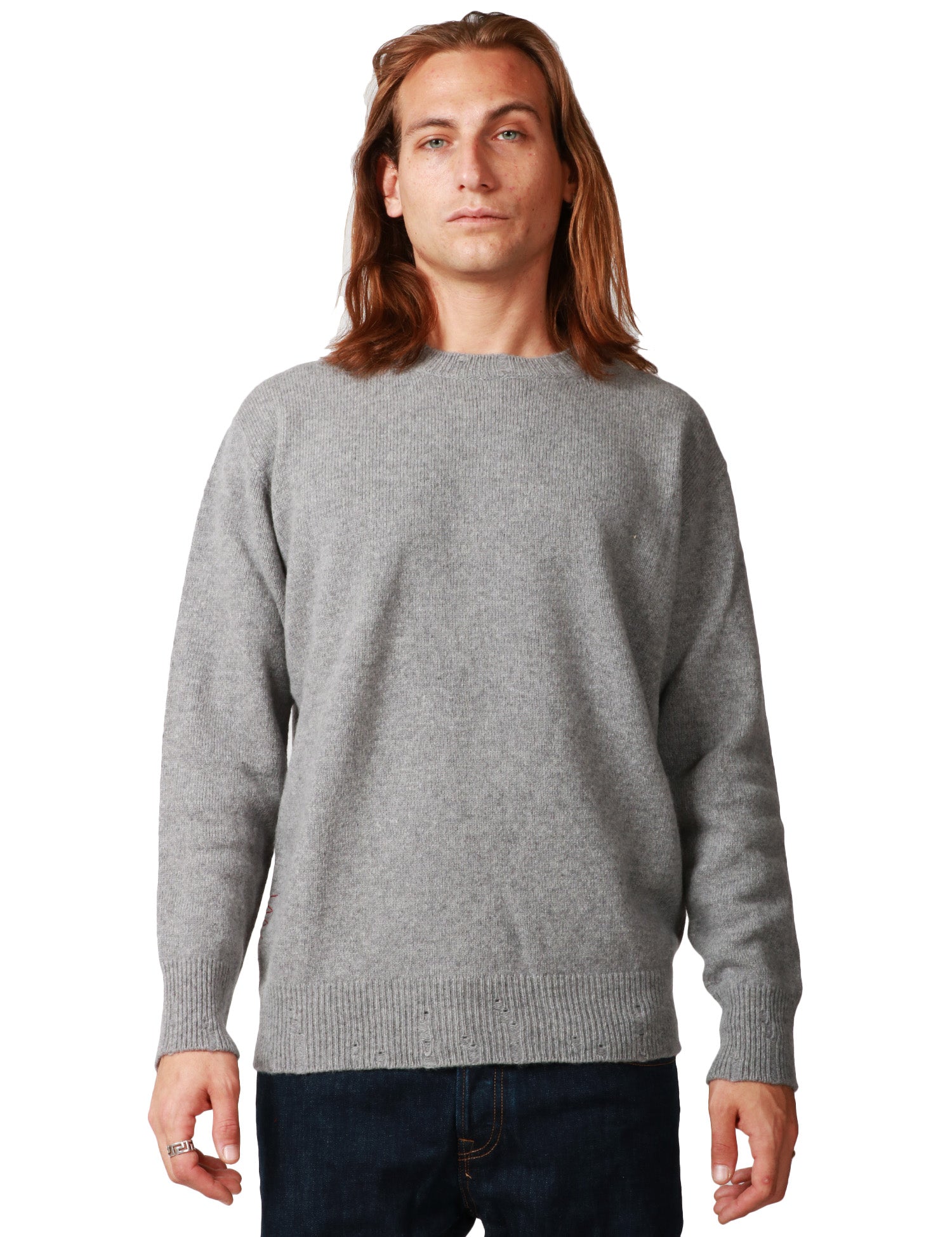 MAGLIA UOMO AMARANTO ALLUMINIO GIROCOLLO IN MISTO LANA E CASHMERE CON MICROROTTURE SUI FONDI