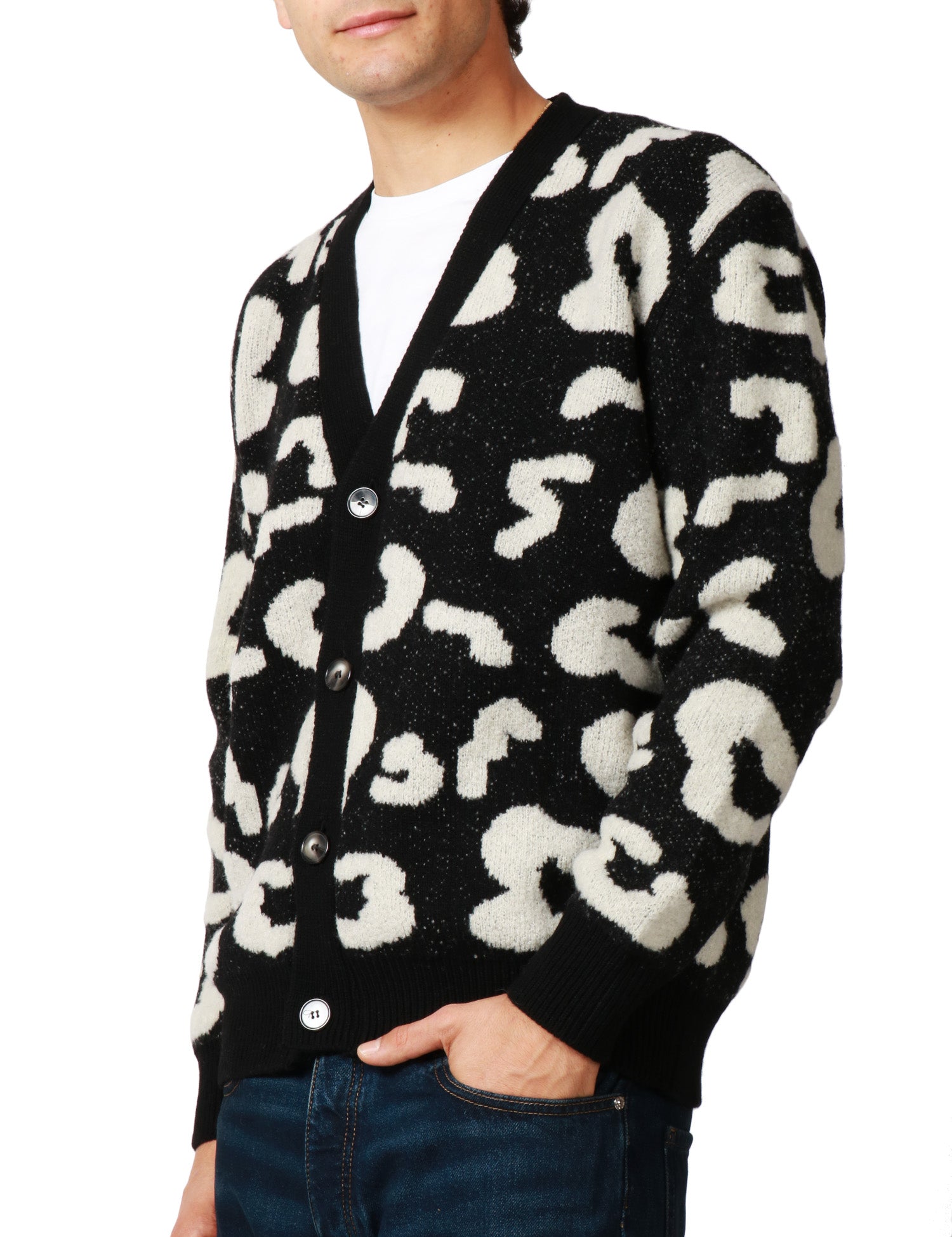 CARDIGAN UOMO AMARANTO NERO E BIANCO CON SCOLLO A V