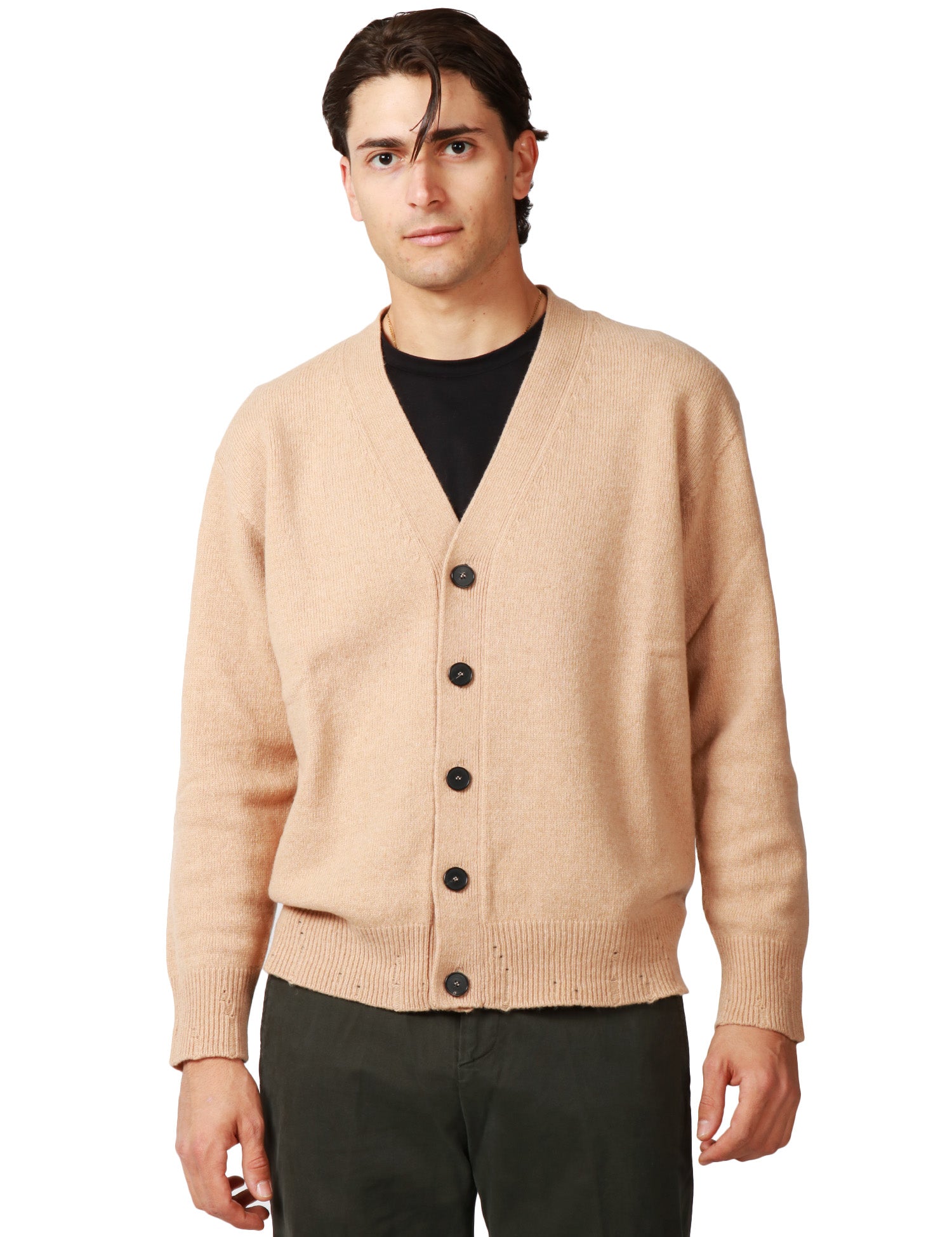 CARDIGAN UOMO AMARANTO BEIGE CON MICROROTTURE SU POLSI E ORLO