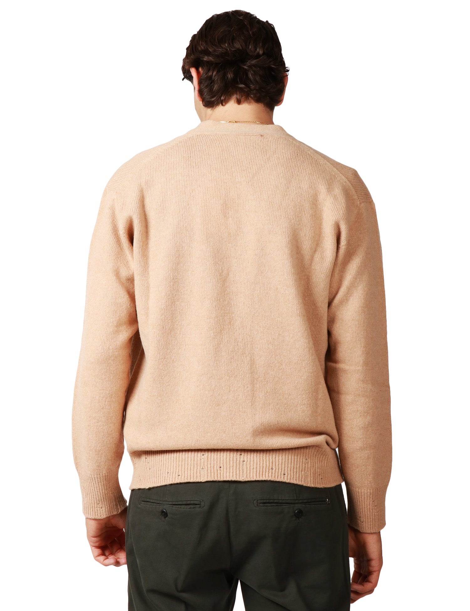 CARDIGAN UOMO AMARANTO BEIGE CON MICROROTTURE SU POLSI E ORLO