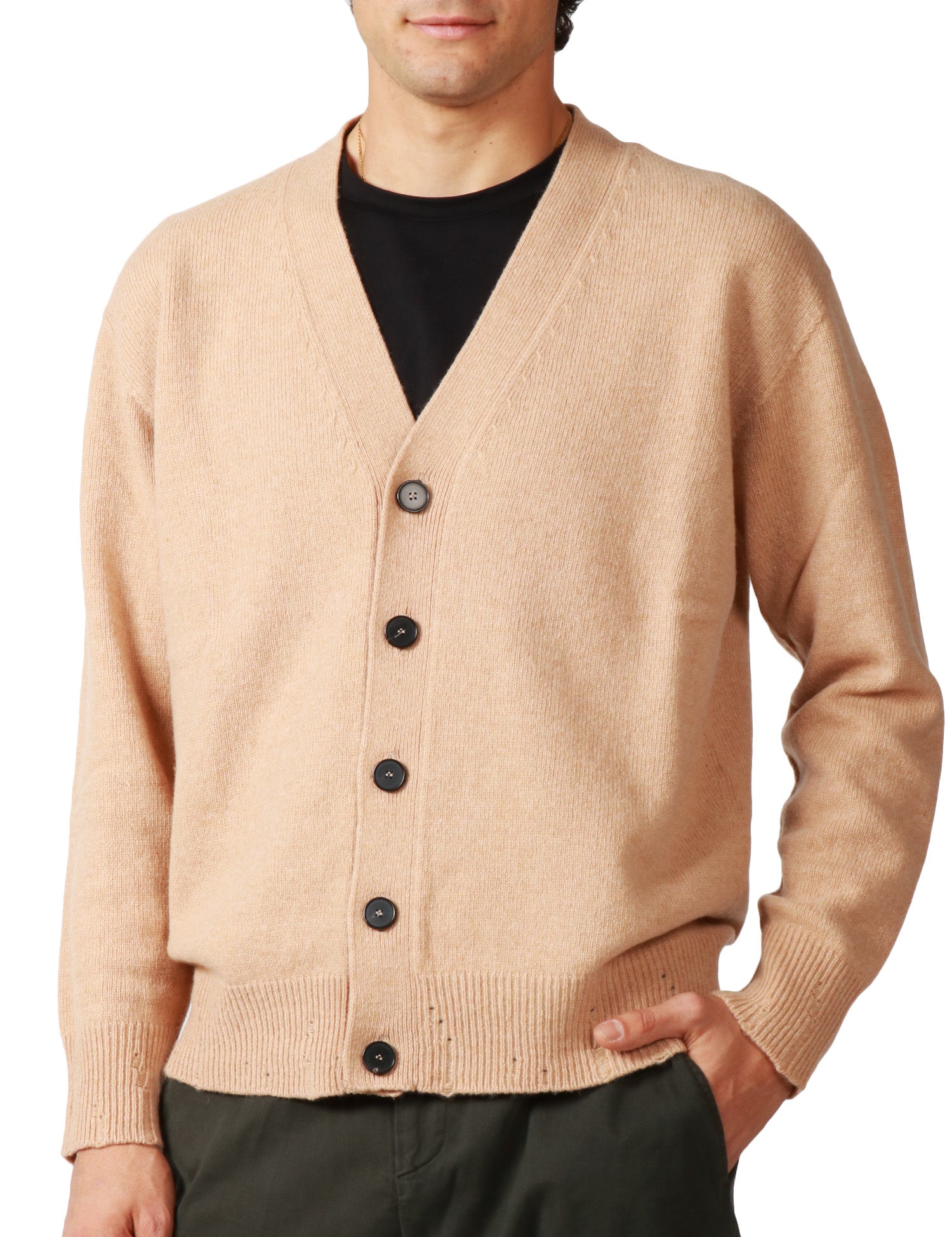 CARDIGAN UOMO AMARANTO BEIGE CON MICROROTTURE SU POLSI E ORLO
