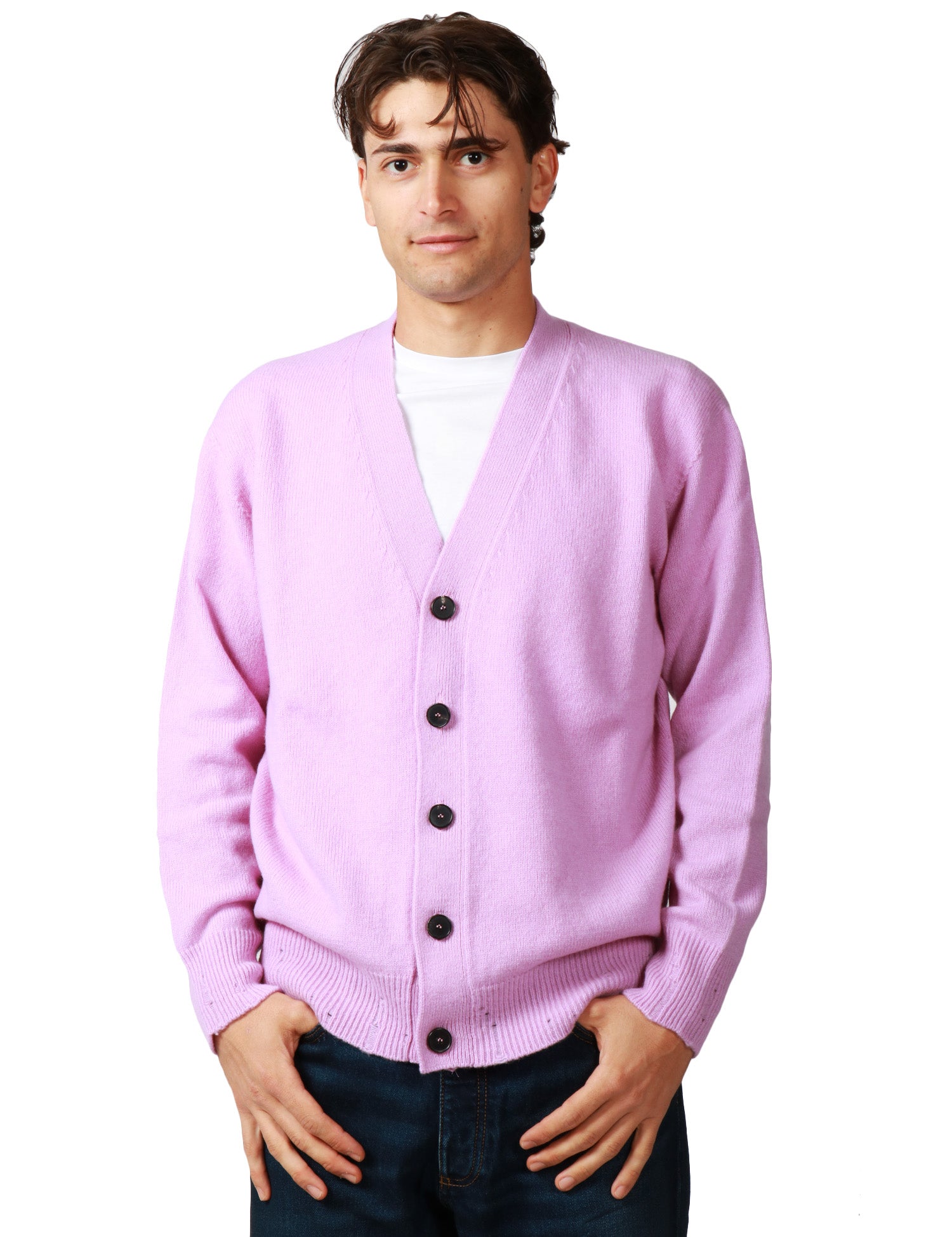 CARDIGAN UOMO AMARANTO GLICINE CON SCOLLO A V E MICROROTTURE SUL FONDO