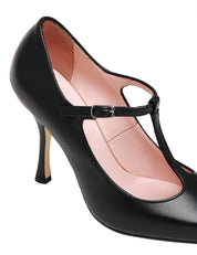 SCARPA DONNA ANNA F. NERA IN PELLE CON CINTURINO E TACCO 9