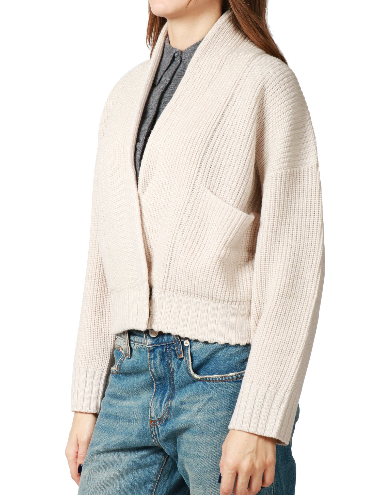 GIACCA BLOUSON DONNA ANNA MOLINARI GESSO IN LANA A COSTA INGLESE CON TASCHE