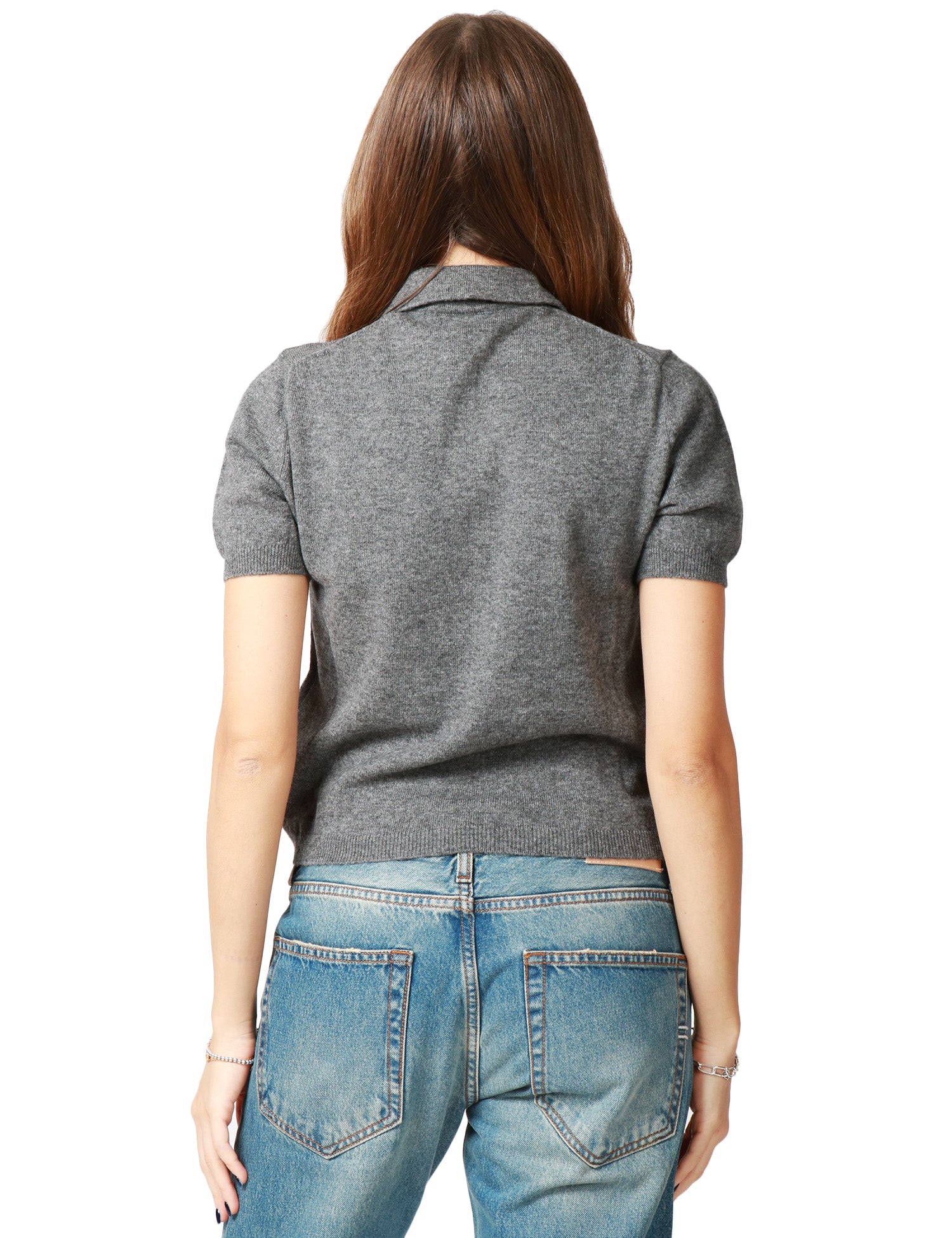 MAGLIA POLO DONNA ANNA MOLINARI GRIGIO MEDIO A MEZZA MANICA IN MISTO LANA E CASHMERE