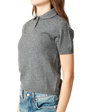 MAGLIA POLO DONNA ANNA MOLINARI GRIGIO MEDIO A MEZZA MANICA IN MISTO LANA E CASHMERE
