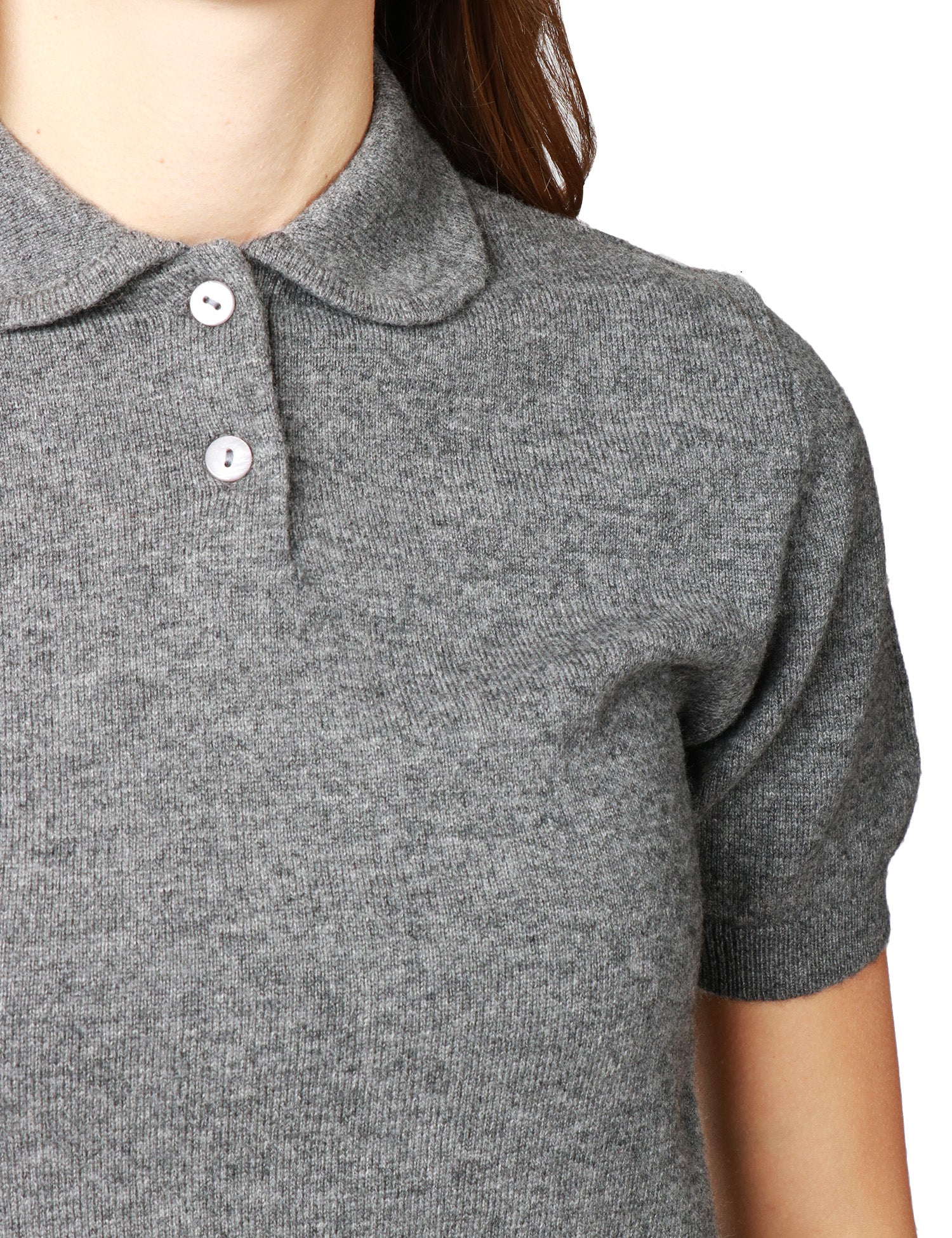 MAGLIA POLO DONNA ANNA MOLINARI GRIGIO MEDIO A MEZZA MANICA IN MISTO LANA E CASHMERE