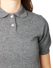 MAGLIA POLO DONNA ANNA MOLINARI GRIGIO MEDIO A MEZZA MANICA IN MISTO LANA E CASHMERE