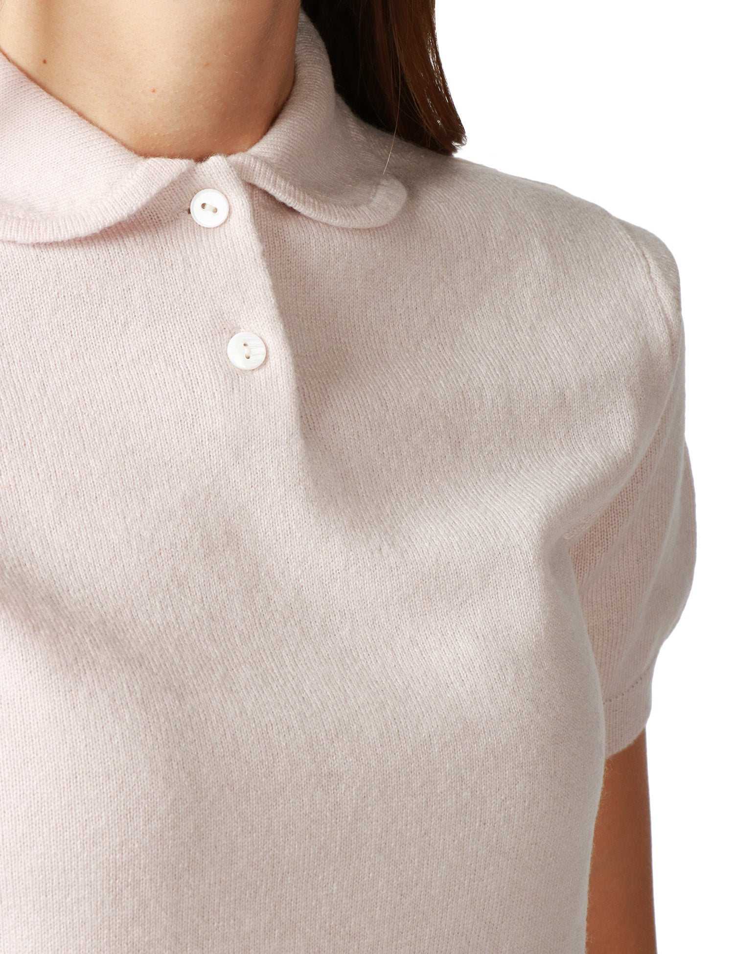 MAGLIA POLO DONNA ANNA MOLINARI GESSO A MEZZA MANICA IN MISTO LANA E CASHMERE