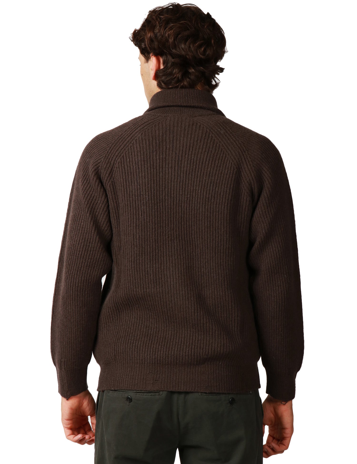 MAGLIA CAMICIA UOMO ATOMOFACTORY MORO CON COLLO ALTO E ZIP CENTRALE IN LANA E CASHMERE A COSTA INGLESE